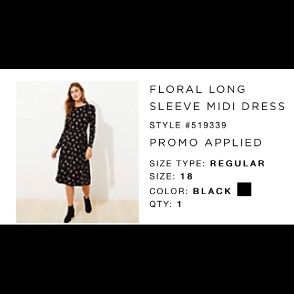 NWT - LOFT Floral Long Sleeve Midi-Dress